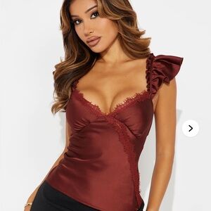 Fashion Nova Burgundy Satin Blouse